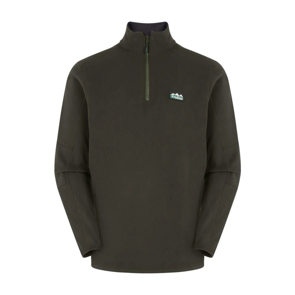 A long-sleeved Ridgeline fleece top for men with a quarter zipper in Green, featuring a small brand logo on the chest.
