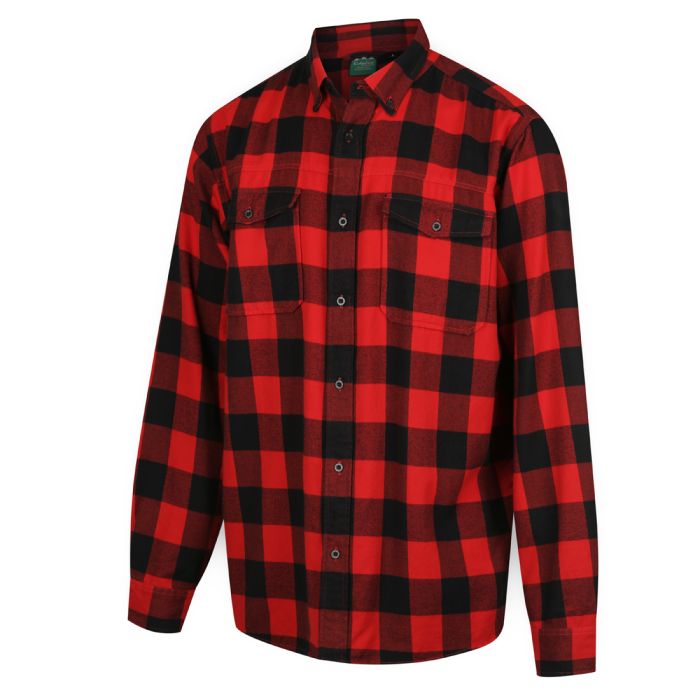 Front of Ridgeline Organic Check Long Sleeve Shirt in Red