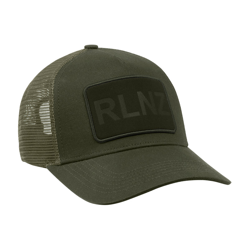 Front of Ridgeline RLNZ Trucker Cap in Olive