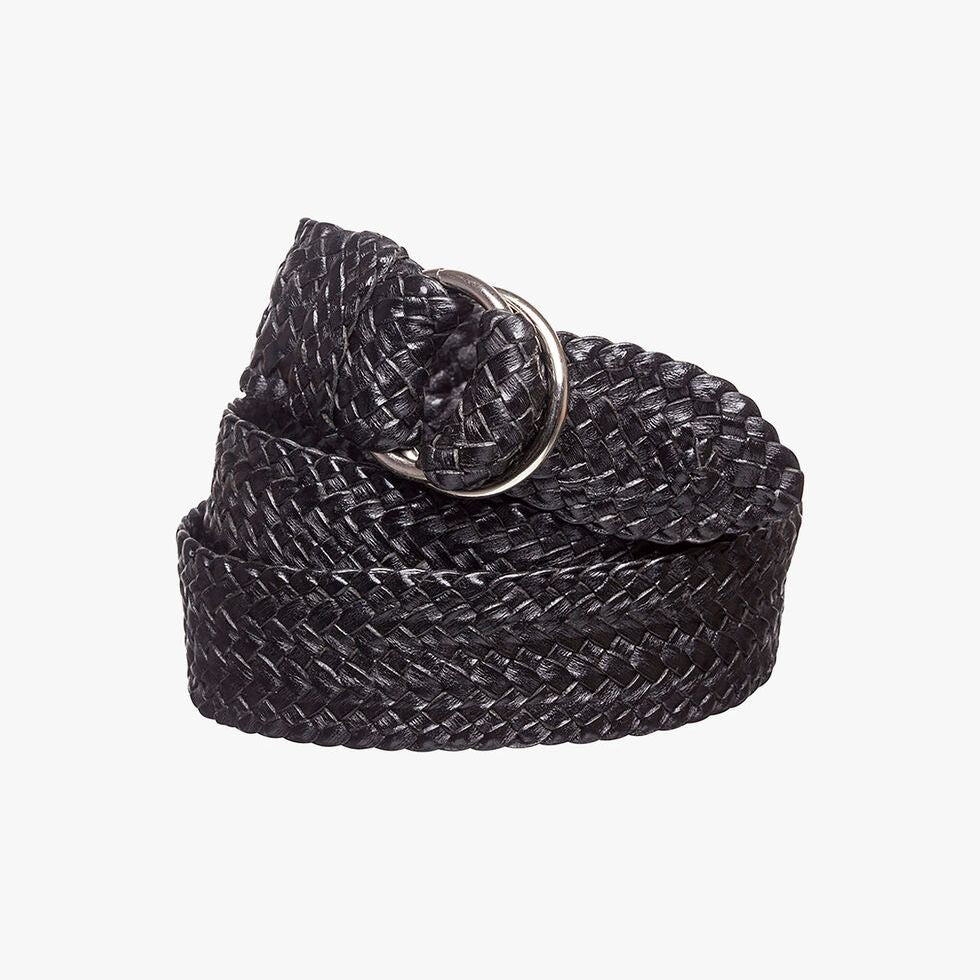 Inch Kangaroo Slim Plaited O Belt (Black)