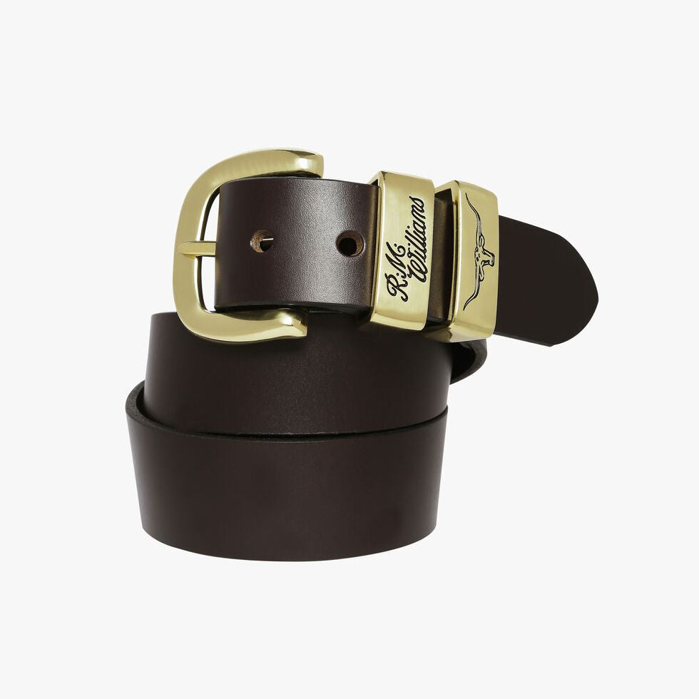 R.M.Williams 1.5 Inch Solid Hide Work Belt Brass Buckle in Chestnut