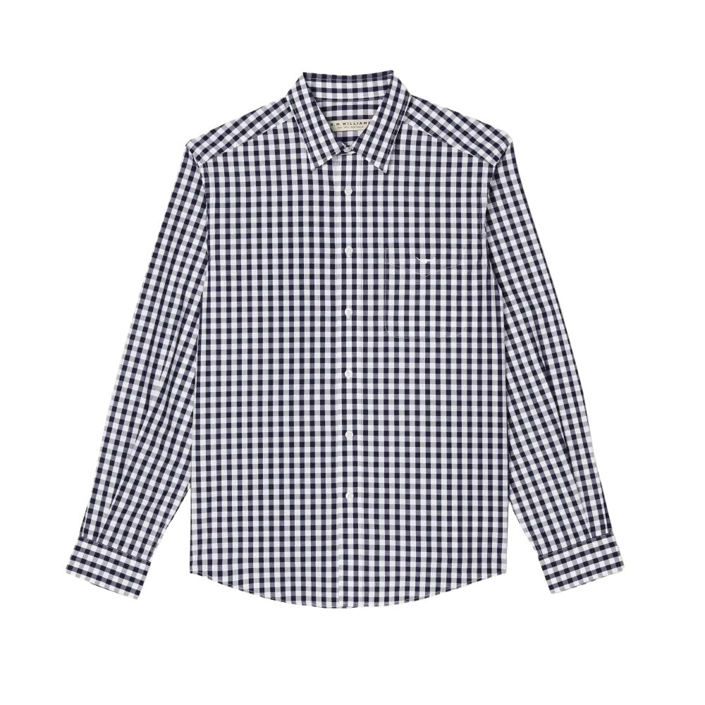 R.M.Williams Mens Collins Button Down Long Sleeve Shirt (Navy/White)