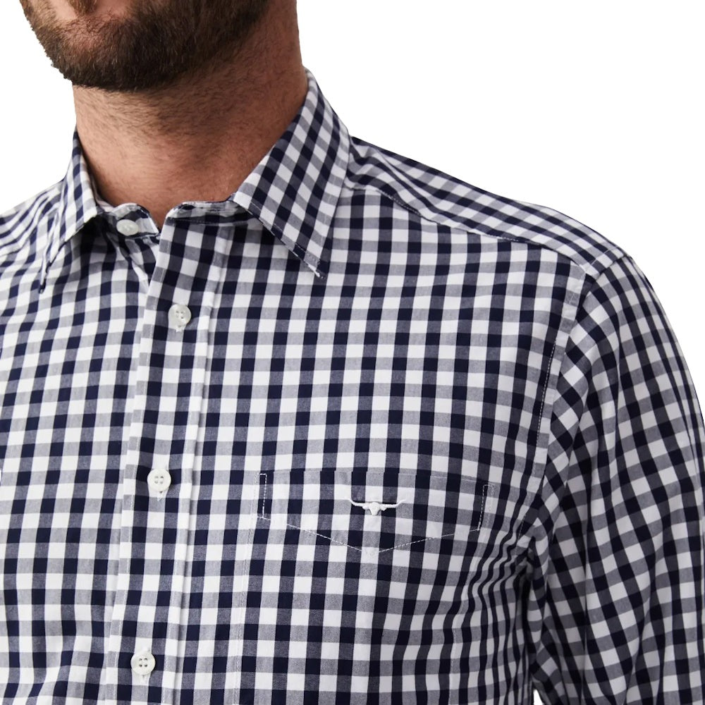 R.M.Williams Mens Collins Button Down Long Sleeve Shirt (Navy/White)