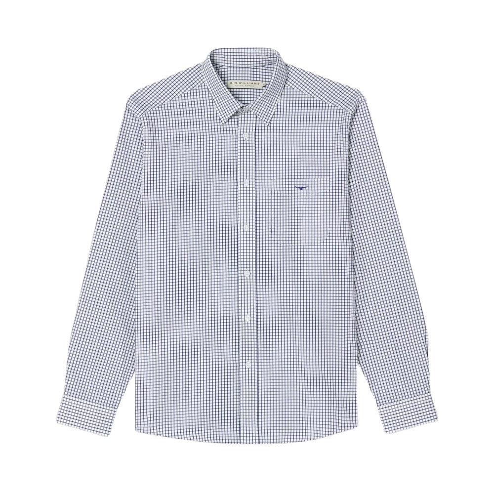 R.M.Williams Mens Collins Button Down Long Sleeve Shirt (Navy/White)