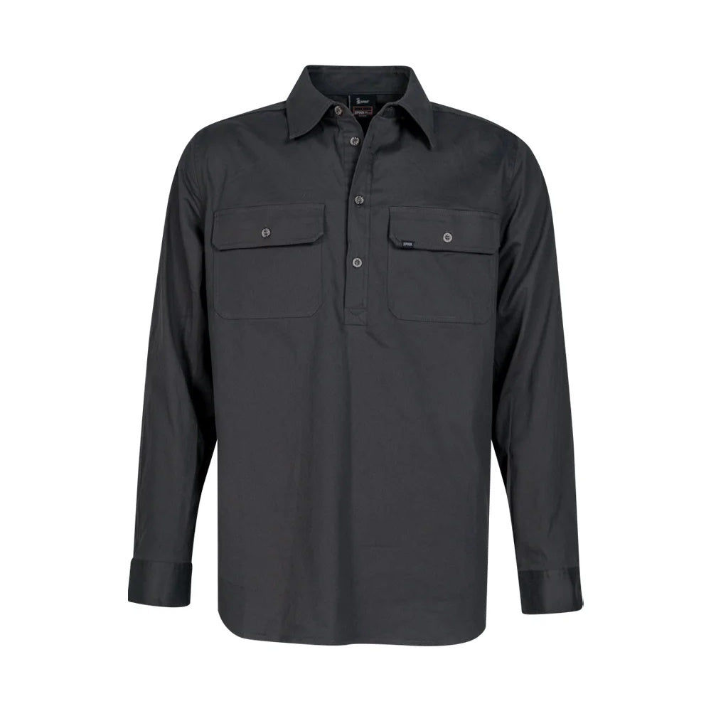 Front view of Spika Mens GO Half Button Work Shirt in Ink