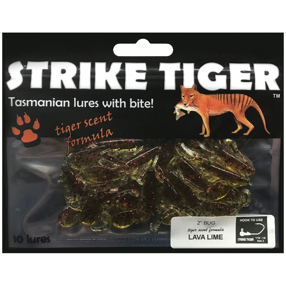 Strike Tiger Lure Bug (2 Inch X 10 Pack) in Lava Lime