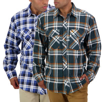 Swanndri Mens Egmont Full Button Flannelette Shirt Twin Pack in Mide Blue & Deep Green