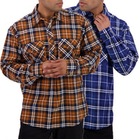 Swanndri Mens Egmont Half Button Flannelette Shirt Twin Pack in Kauri & Midnight