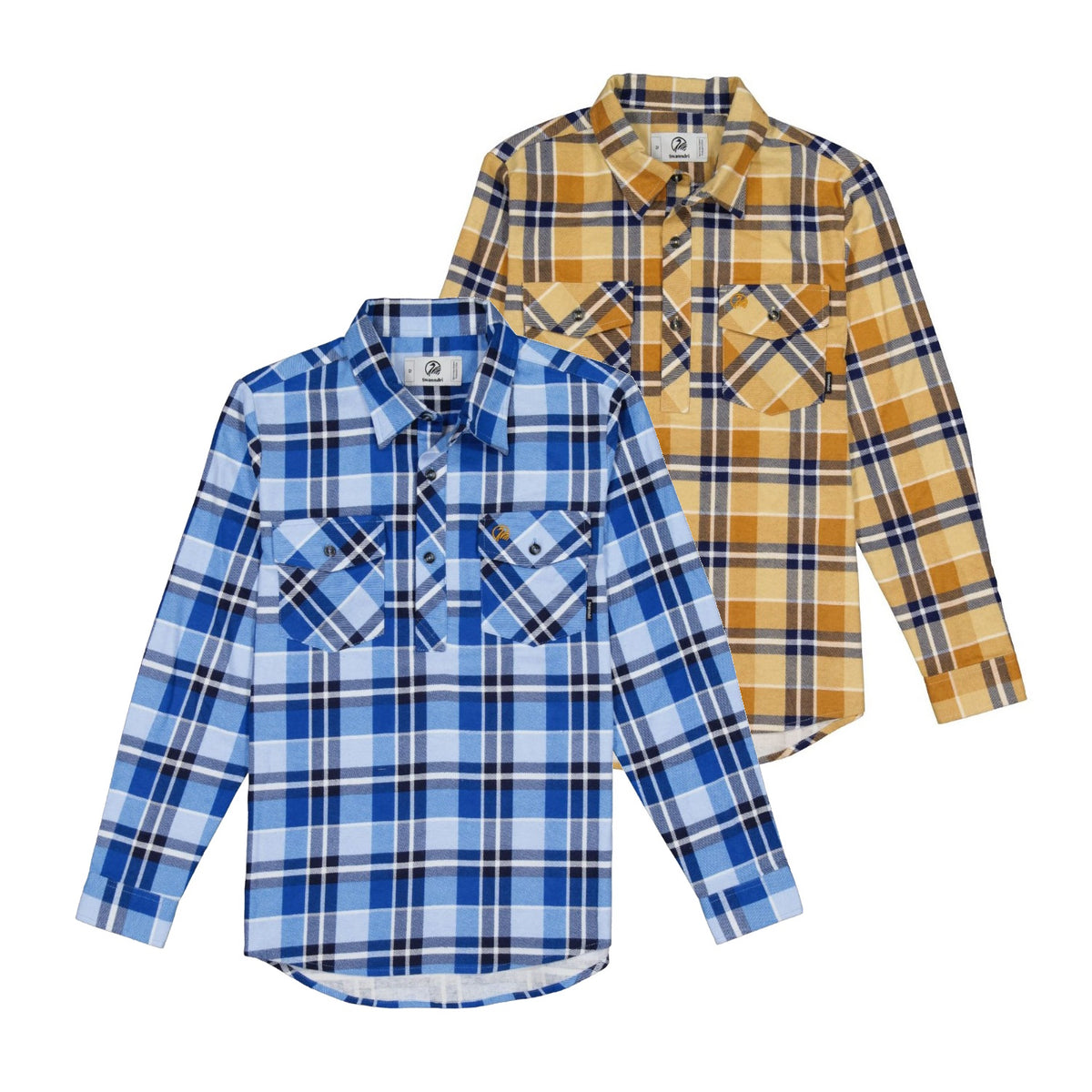 Swanndri Kids Egmont Half Button Flannelette Shirt Twin Pack in Arctic & Sandstone