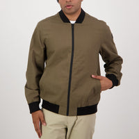 Front of Swanndri Mens Bevan Canvas Bomber Jacket in Dark Olive