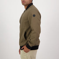 Side of Swanndri Mens Bevan Canvas Bomber Jacket in Dark Olive