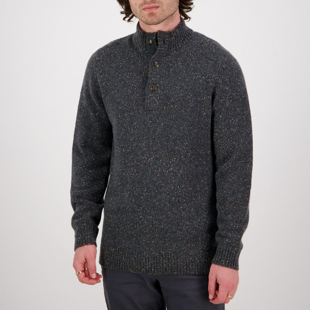 Front view of Swanndri Mens Clifton Half Placket Knit in Charcoal