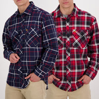 Swanndri Mens Egmont Full Button Flannelette Shirt Twin Pack in Navy & Oxblood