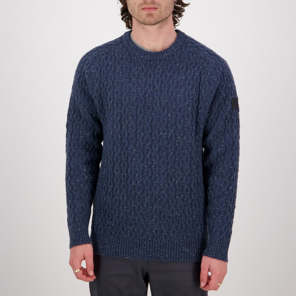 Front view of Swanndri Mens Falmouth Cable Knit Crew in Slate