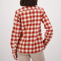 Back of Swanndri Womens Taranaki Long Sleeve Shirt in Merlot/Sandshell
