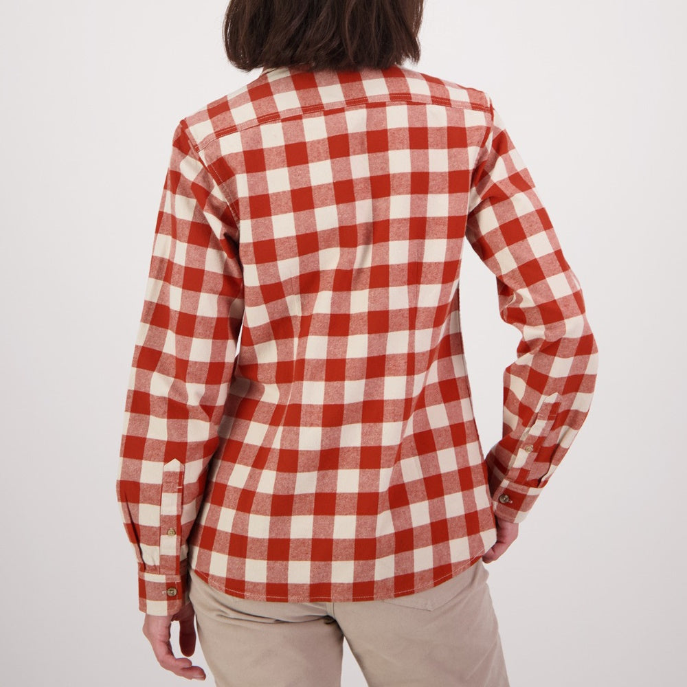 Back of Swanndri Womens Taranaki Long Sleeve Shirt in Merlot/Sandshell