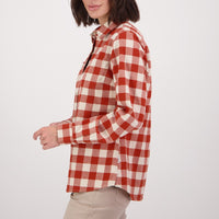 Side of Swanndri Womens Taranaki Long Sleeve Shirt in Merlot/Sandshell