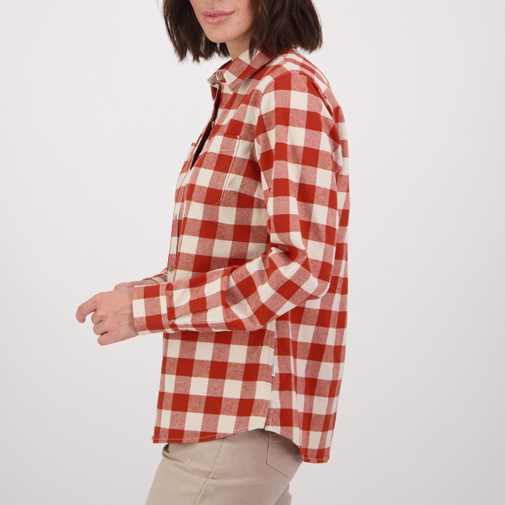 Side of Swanndri Womens Taranaki Long Sleeve Shirt in Merlot/Sandshell