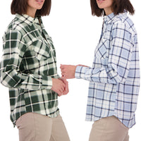 Swanndri Womens Egmont Half Button Flannelette Shirt Twin Pack in Moss & Blue