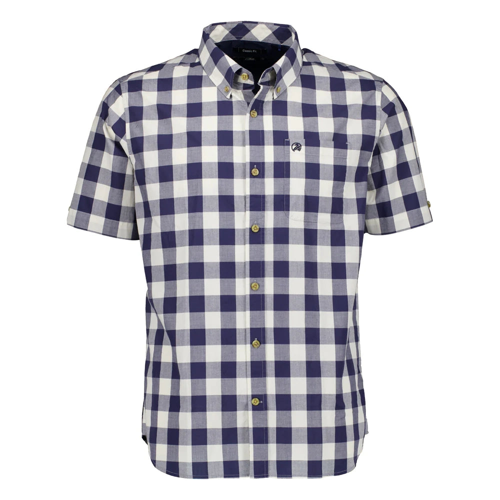 Swanndri Rings Beach Short Sleeve Cotton Shirt Navy/Platinum