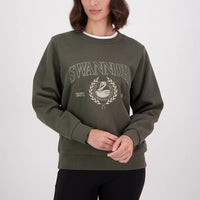 Front of model wearing Swanndri Women's Ivy Embroidered Crew