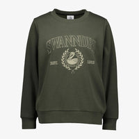 Swanndri Women's Ivy Embroidered Crew in Dark Olive/Horizon Grey
