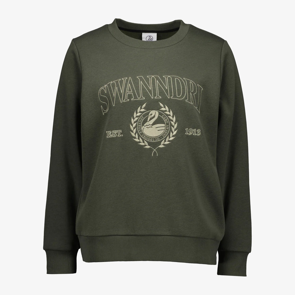 Swanndri Women's Ivy Embroidered Crew in Dark Olive/Horizon Grey