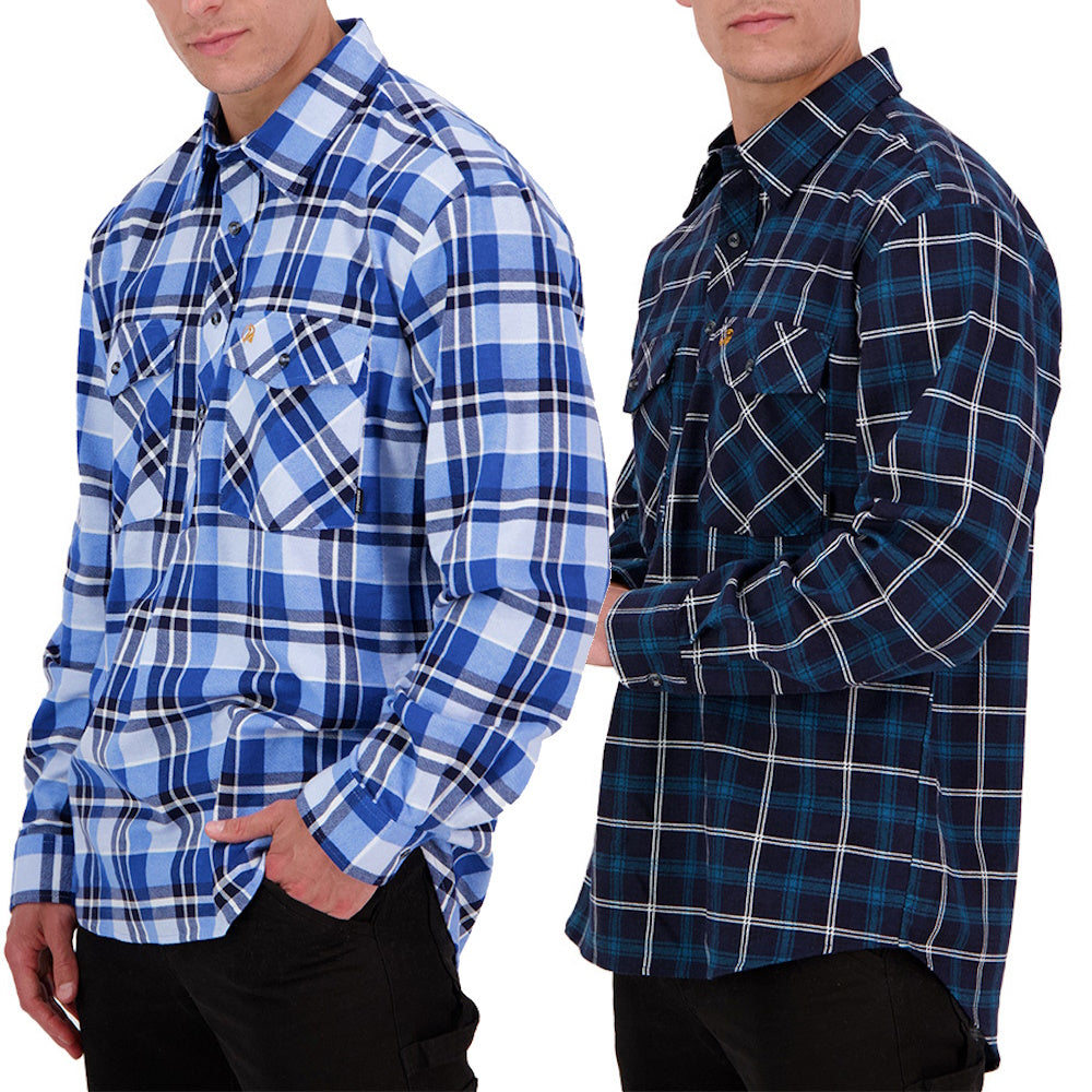 Swanndri Mens Egmont Half Button Flannelette Shirt Twin Pack in Arctic & Ocean