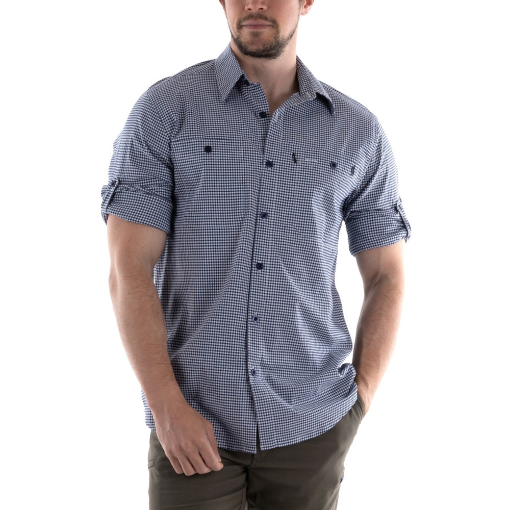 Sleeves rolled up in Navy Thomas Cook Mens Gibson Adventure Long Sleeve Shirt