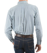 Back of Royal Blue/Green Thomas Cook Mens Wentworth 2 Pocket Long Sleeve Shirt