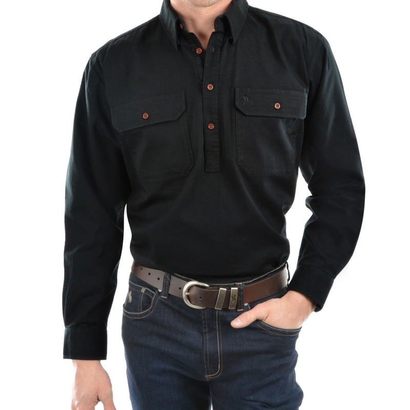 Thomas Cook Mens Heavy Drill Half Placket Long Sleeve Shirt