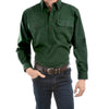 Front of Thomas Cook Mens Heavy Drill Half Placket Long Sleeve Shirt in Ivy Green