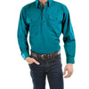 Front of Thomas Cook Mens Heavy Drill Half Placket Long Sleeve Shirt in Teal