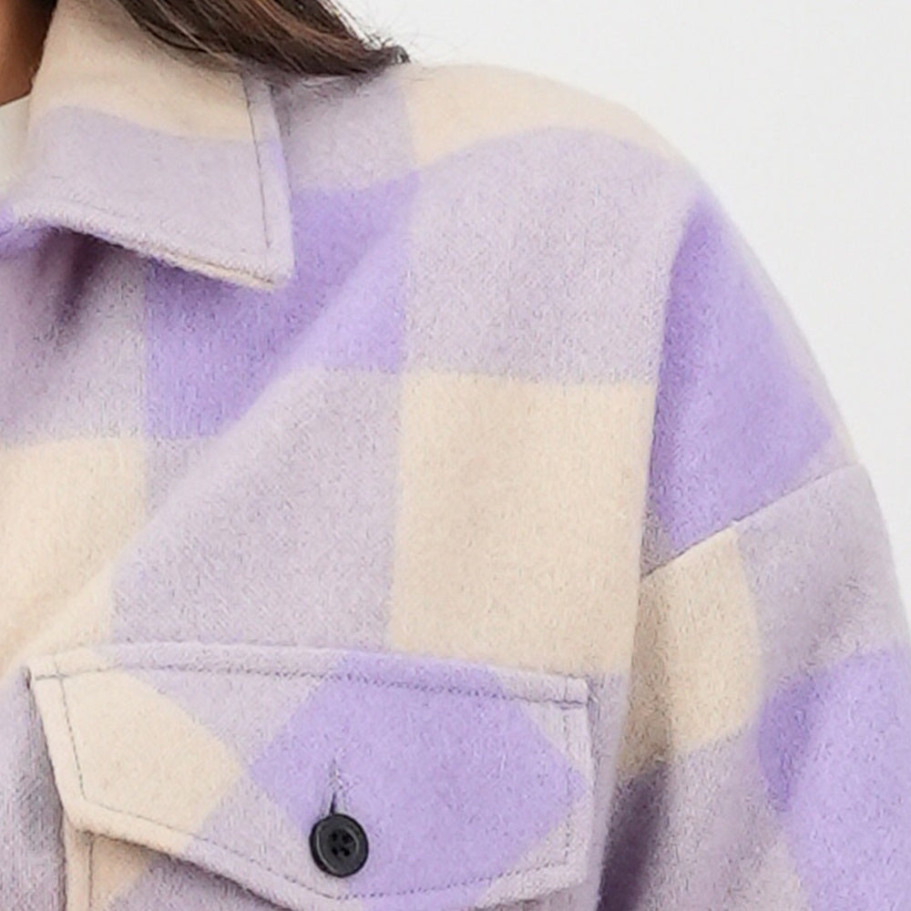 Close up of Swanndri Womens Harbourage Lite Jacket in Lavender/Pebble