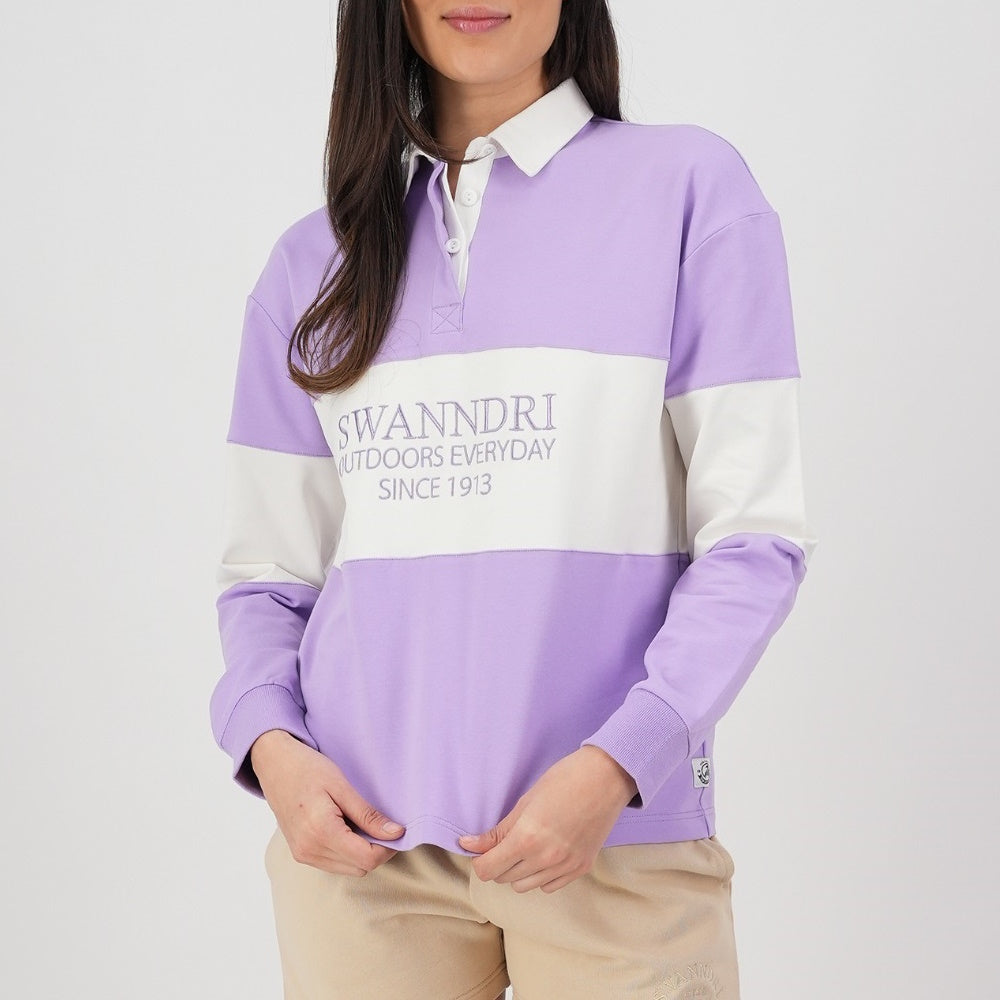 Front of Swanndri Womens Redfern Long Sleeve Rugby in Lavender