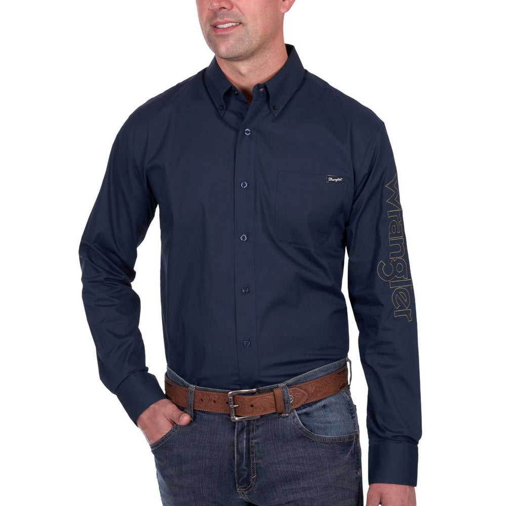 Wrangler® Mens Brad Logo Button Down Long Sleeve Shirt