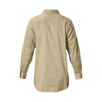 Back of Hard Yakka Cotton Drill Closed Front Long Sleeve Shirt in Khaki