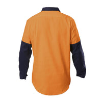 Back of Hard Yakka Hi Vis 2 Tone Closed Front Long Sleeve Shirt in Orange