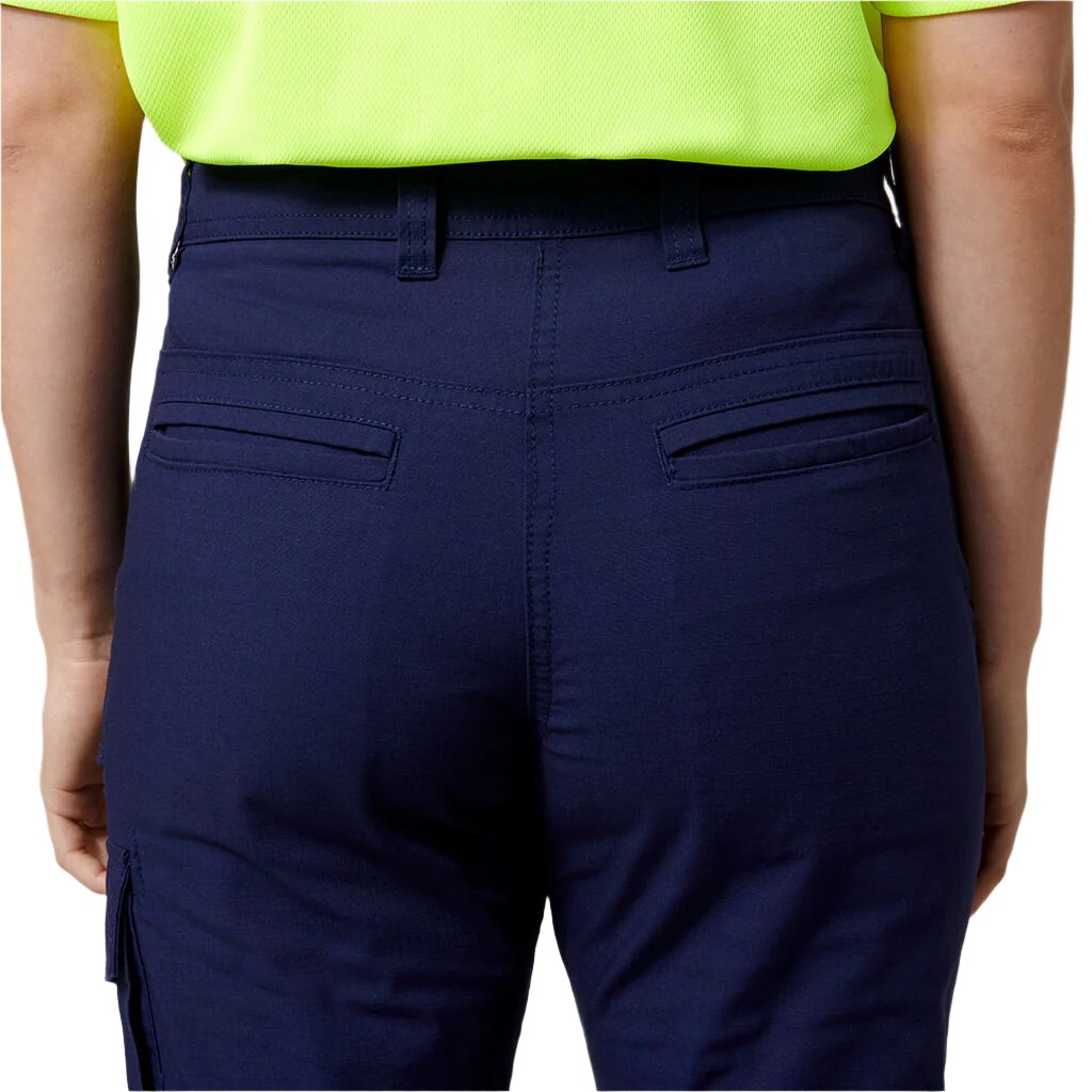 Back of Hard Yakka Womens Slim Fit Ripstop Cargo Pants in Navy
