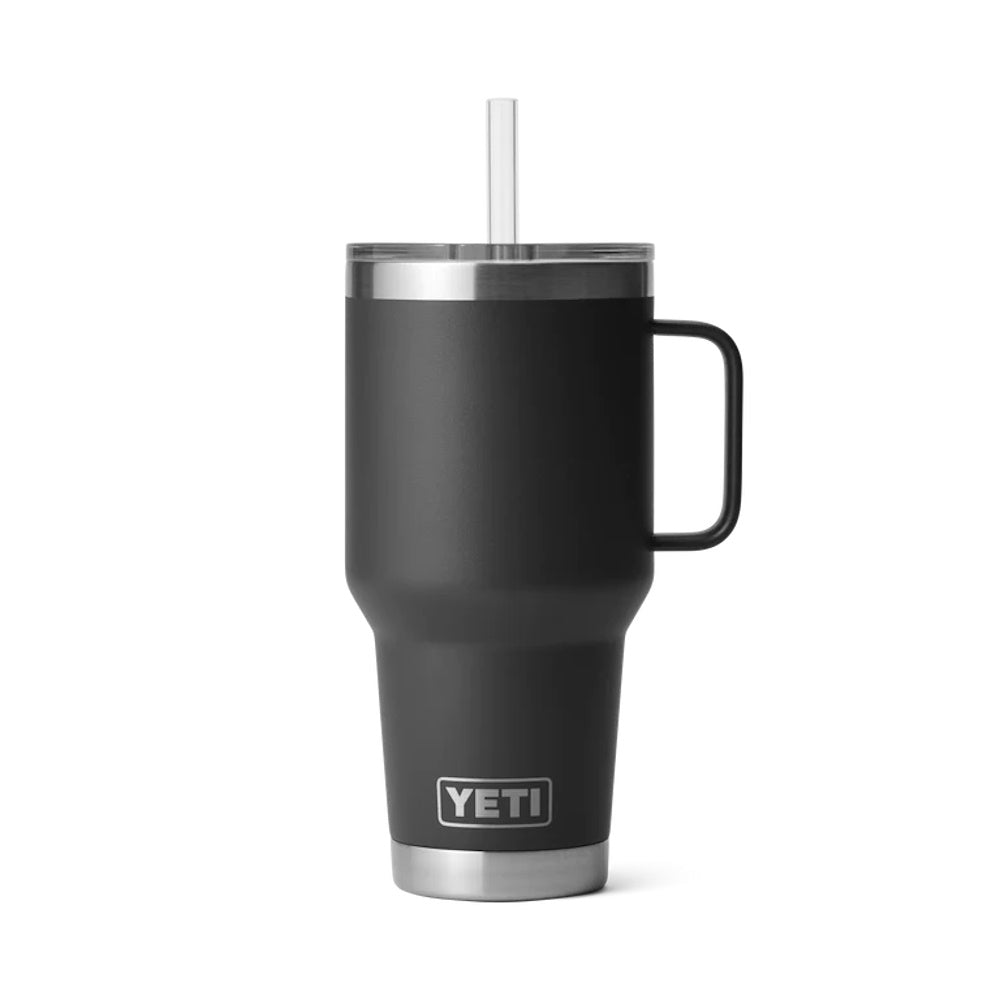 Front of Black Yeti Rambler 35oz Straw Mug