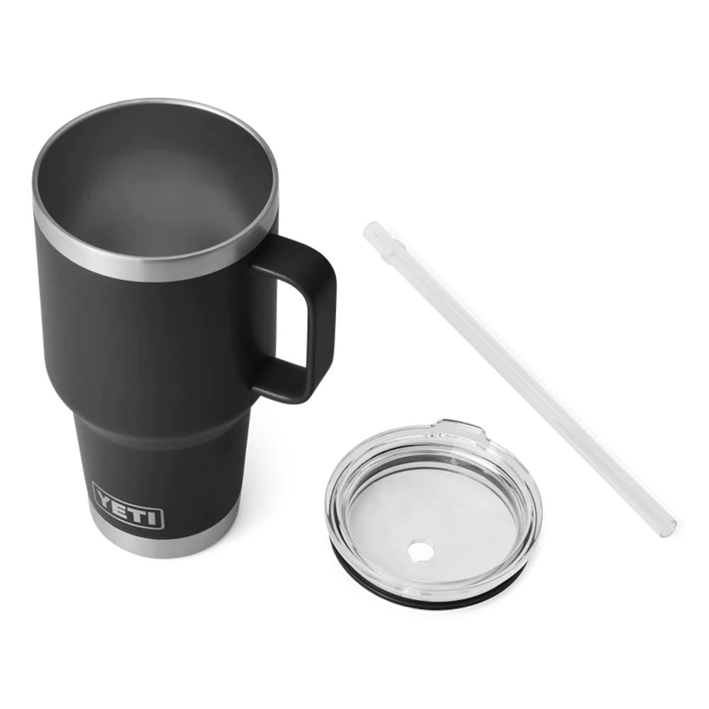 Black Yeti Rambler 35oz Straw Mug with lid off