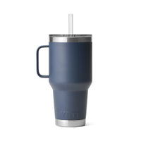 Back of Navy Yeti Rambler 35oz Straw Mug
