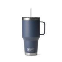 Front of Navy Yeti Rambler 35oz Straw Mug