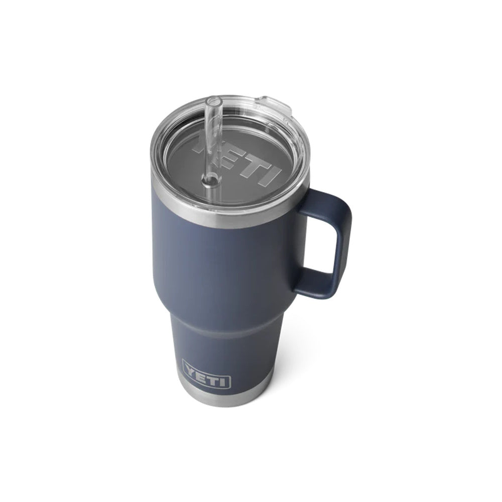 Top of Navy Yeti Rambler 35oz Straw Mug