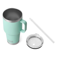 Top of Yeti Rambler 35oz Straw Mug in seafoam with lid off