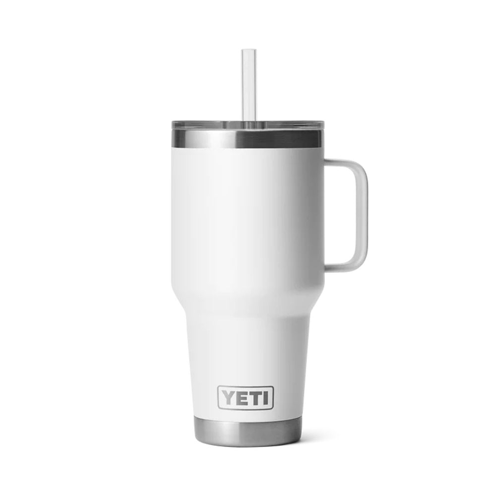 Front of White Yeti Rambler 35oz Straw Mug