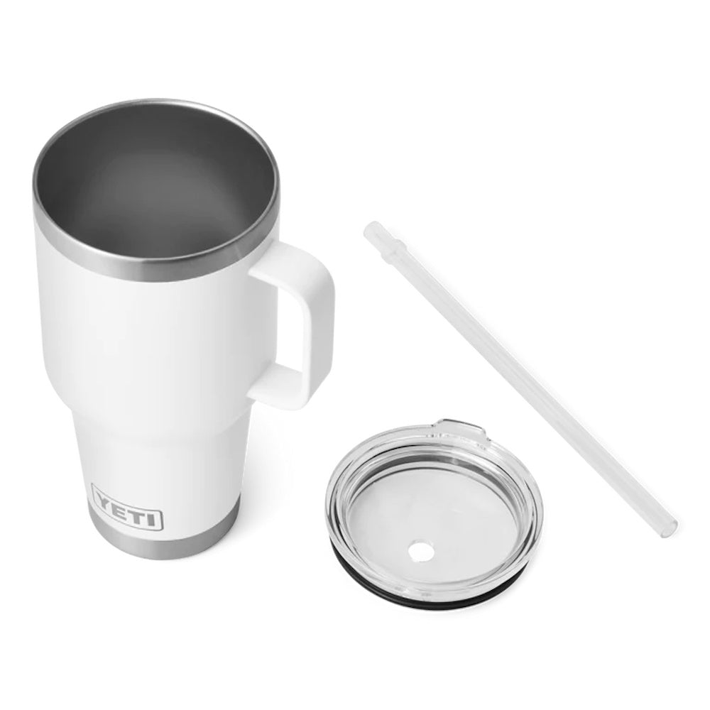 White Yeti Rambler 35oz Straw Mug with lid off