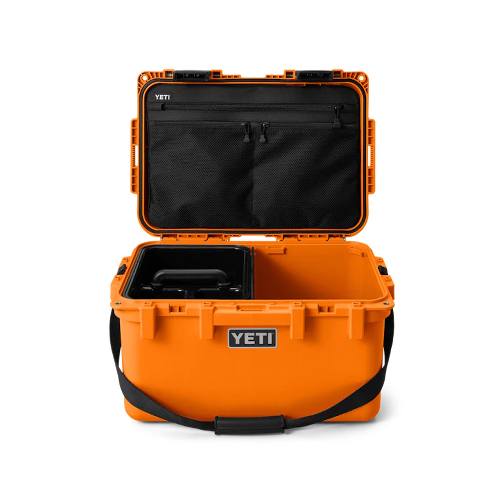 Front of open Orange Yeti LoadOut GoBox 30 Gear Case