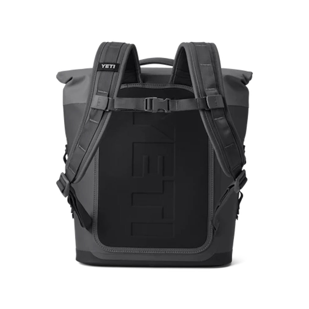 Back of Charcoal Yeti Hopper M12 Soft Backpack Cooler