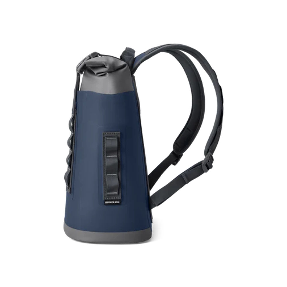 Side of Navy Yeti Hopper M12 Soft Backpack Cooler